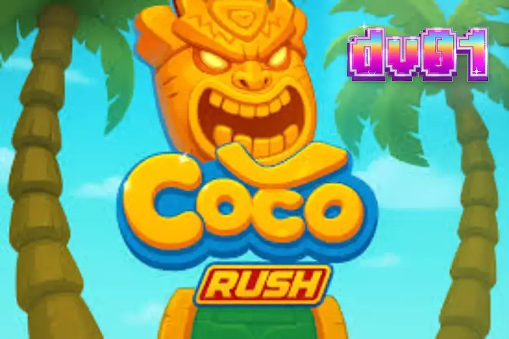 Tampilan layar permainan slot Coco Rush dengan tema pulau tropis dan simbol harta karun.